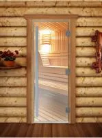 дверь престиж (прозрачная), 190х70, 8 мм, 3 петли, коробка листва банный эксперт