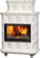 печь-камин эльзас изразец бежевый арка береза экокамин