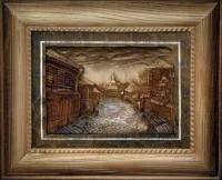 картина резная "городская улица" натуральное дерево банный эксперт