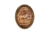 картина резная "лось" овал натуральное дерево 190*140мм банный эксперт